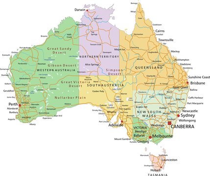 Australia - Highly detailed editable political map with separated layers.