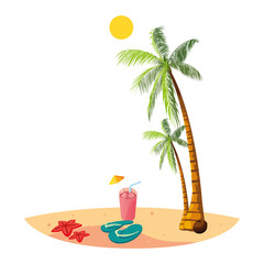 summer beach with palms and cocktail scene