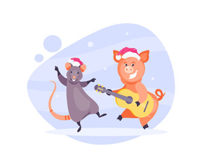 Christmas rat and pig vector