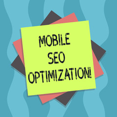 Conceptual hand writing showing Mobile Seo Optimization. Business photo text enables a website to rank for mobile searches Multiple Layer of Sheets Color Paper Cardboard with Shadow