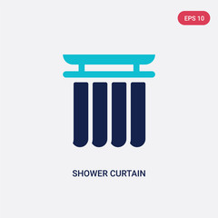 two color shower curtain vector icon from furniture and household concept. isolated blue shower curtain vector sign symbol can be use for web, mobile and logo. eps 10