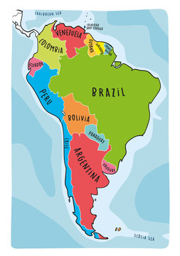 Hand drawn vector map of South America.