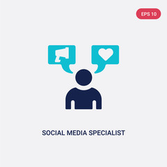 two color social media specialist vector icon from general concept. isolated blue social media specialist vector sign symbol can be use for web, mobile and logo. eps 10