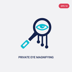 two color private eye magnifying glass vector icon from general concept. isolated blue private eye magnifying glass vector sign symbol can be use for web, mobile and logo. eps 10