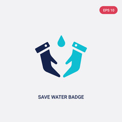 two color save water badge vector icon from general concept. isolated blue save water badge vector sign symbol can be use for web, mobile and logo. eps 10