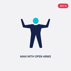 two color man with open arms vector icon from general concept. isolated blue man with open arms vector sign symbol can be use for web, mobile and logo. eps 10