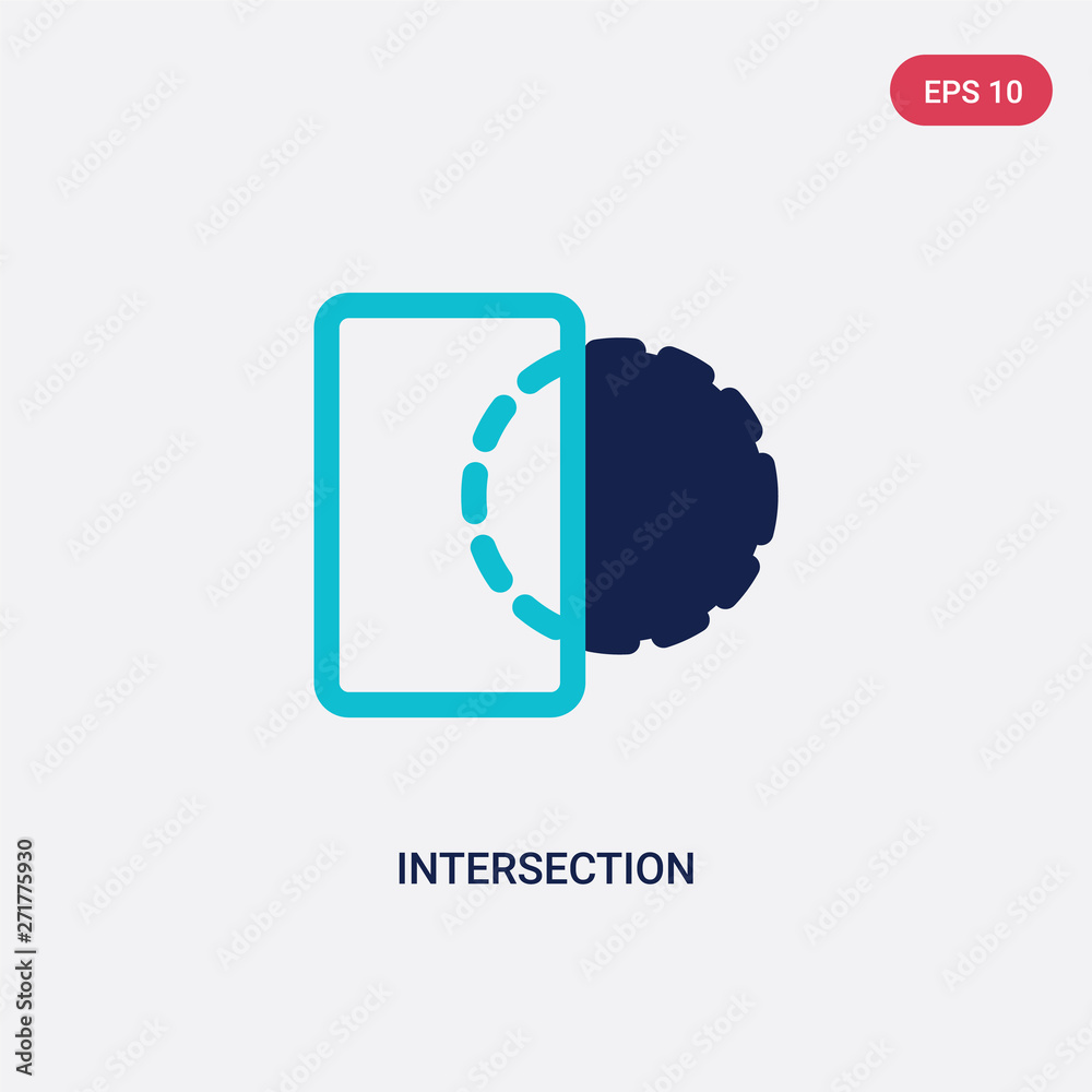 Poster two color intersection vector icon from geometric figure concept. isolated blue intersection vector 