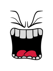 brüllen wütend sauer mund schreien großes maul comic cartoon lustig witzig zähne zunge gesicht clipart design