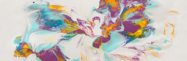 photography of abstract marbleized effect background. mint, pink, white, yellow and purple creative colors. Beautiful paint. banner