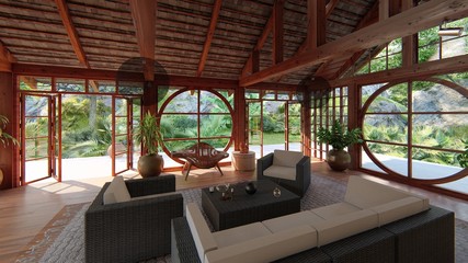 Fototapeta premium living room wooden style asian