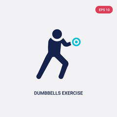 two color dumbbells exercise vector icon from gym and fitness concept. isolated blue dumbbells exercise vector sign symbol can be use for web, mobile and logo. eps 10