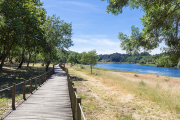Moncao north of Portugal. Natural park with leisure area with walkways, the river Minho and beautiful vegetation