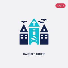 two color haunted house vector icon from halloween concept. isolated blue haunted house vector sign symbol can be use for web, mobile and logo. eps 10