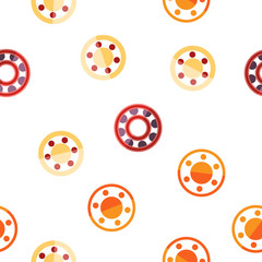 Ball Bearing Mechanism Vector Color Icons Seamless Pattern. Rolling Ball Bearing Linear Symbols Pack. Wheels, Gears, Machinery Equipment. Engineering, Machine Element Illustrations