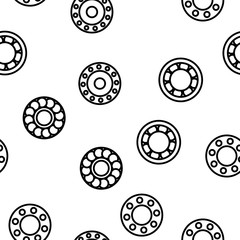 Ball Bearing Mechanism Vector Color Icons Seamless Pattern. Rolling Ball Bearing Linear Symbols Pack. Wheels, Gears, Machinery Equipment. Engineering, Machine Element Illustrations