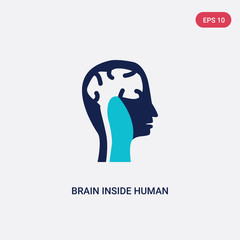 two color brain inside human head vector icon from human body parts concept. isolated blue brain inside human head vector sign symbol can be use for web, mobile and logo. eps 10