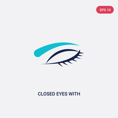 two color closed eyes with lashes and brows vector icon from human body parts concept. isolated blue closed eyes with lashes and brows vector sign symbol can be use for web, mobile and logo. eps 10