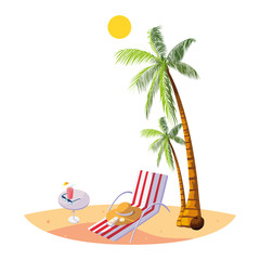 summer beach with palms and chair scene