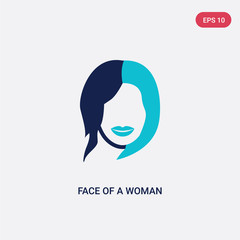two color face of a woman vector icon from human body parts concept. isolated blue face of a woman vector sign symbol can be use for web, mobile and logo. eps 10