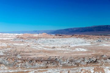 The Moon Valley area (Valle de la Luna) of geological formation of stone and sand located in the...