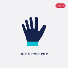 two color hand showing palm vector icon from human body parts concept. isolated blue hand showing palm vector sign symbol can be use for web, mobile and logo. eps 10