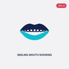 two color smiling mouth showing teeth vector icon from human body parts concept. isolated blue smiling mouth showing teeth vector sign symbol can be use for web, mobile and logo. eps 10