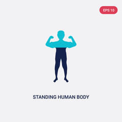 two color standing human body vector icon from human body parts concept. isolated blue standing human body vector sign symbol can be use for web, mobile and logo. eps 10