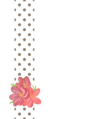 Seamless vertical banner template, grey polka dot pattern with simple flower ornament and space for your text, can be used for cards and invitations