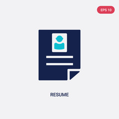 two color resume vector icon from human resources concept. isolated blue resume vector sign symbol can be use for web, mobile and logo. eps 10