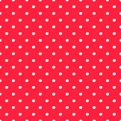 Vector seamless hand draw brush Berry red and white polka dots pattern. Summer backgrounds of simple primitive with dots for textile design, for covers of notebooks and other