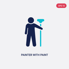 two color painter with paint roller vector icon from humans concept. isolated blue painter with paint roller vector sign symbol can be use for web, mobile and logo. eps 10