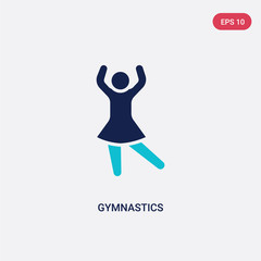 two color gymnastics vector icon from humans concept. isolated blue gymnastics vector sign symbol can be use for web, mobile and logo. eps 10