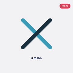 two color x mark vector icon from interface concept. isolated blue x mark vector sign symbol can be use for web, mobile and logo. eps 10