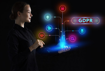 The concept of business, technology, the Internet and the network. A young entrepreneur working on a virtual screen of the future and sees the inscription: GDPR