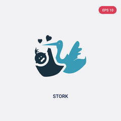 two color stork vector icon from kid and baby concept. isolated blue stork vector sign symbol can be use for web, mobile and logo. eps 10