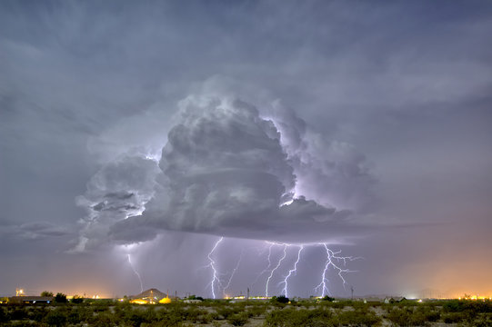 An isolated storm cell illuminated by moonlight during the 2015 Monsoon season, Arizona