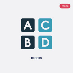two color blocks vector icon from kids and baby concept. isolated blue blocks vector sign symbol can be use for web, mobile and logo. eps 10