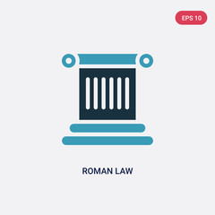 two color roman law vector icon from law and justice concept. isolated blue roman law vector sign symbol can be use for web, mobile and logo. eps 10
