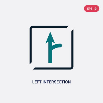 two color left intersection vector icon from maps and flags concept. isolated blue left intersection vector sign symbol can be use for web, mobile and logo. eps 10