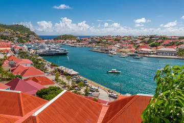 Elevated view of the harbour, Gustavia, St. Barthelemy (St. Barts) (St. Barth)