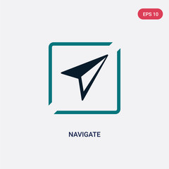 two color navigate vector icon from maps and flags concept. isolated blue navigate vector sign symbol can be use for web, mobile and logo. eps 10