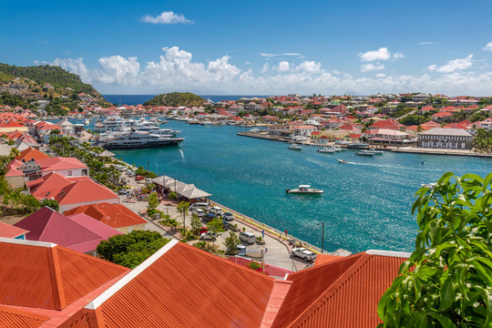 Elevated view of the harbour, Gustavia, St. Barthelemy (St. Barts) (St. Barth)