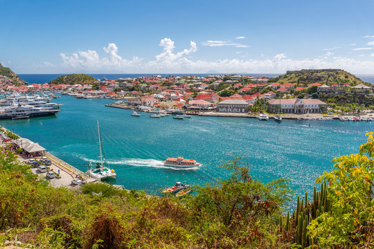 Elevated view of the harbour, Gustavia, St. Barthelemy (St. Barts) (St. Barth)