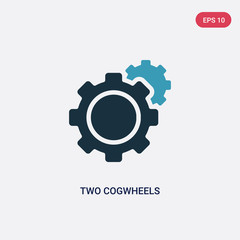 two color two cogwheels vector icon from mechanicons concept. isolated blue two cogwheels vector sign symbol can be use for web, mobile and logo. eps 10