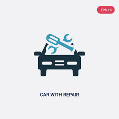 two color car with repair equipment vector icon from mechanicons concept. isolated blue car with repair equipment vector sign symbol can be use for web, mobile and logo. eps 10