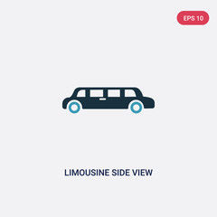 two color limousine side view vector icon from mechanicons concept. isolated blue limousine side view vector sign symbol can be use for web, mobile and logo. eps 10