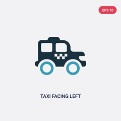 two color taxi facing left vector icon from mechanicons concept. isolated blue taxi facing left vector sign symbol can be use for web, mobile and logo. eps 10