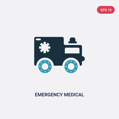 two color emergency medical vehicle vector icon from mechanicons concept. isolated blue emergency medical vehicle vector sign symbol can be use for web, mobile and logo. eps 10