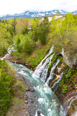 Shirahige-no-taki Waterfalls and the Tokachi river in Biei, Hokkaido, Japan