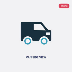 two color van side view vector icon from mechanicons concept. isolated blue van side view vector sign symbol can be use for web, mobile and logo. eps 10